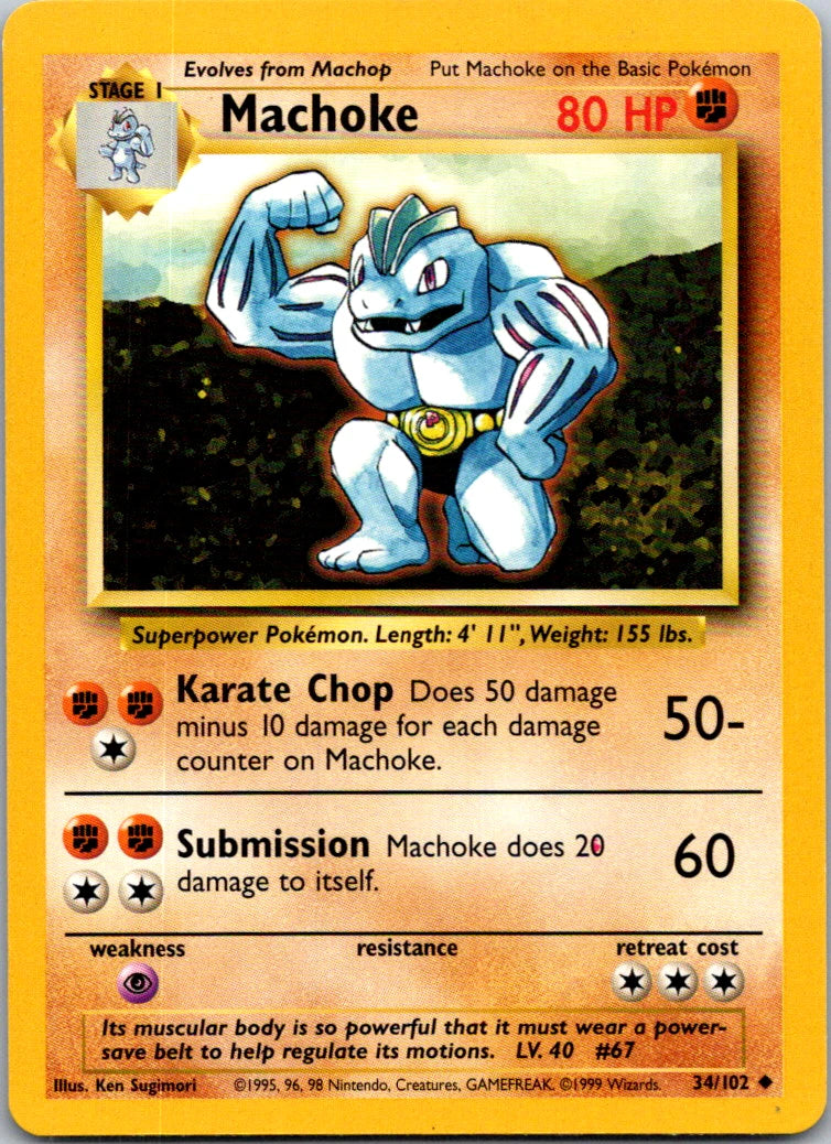 Pokémon Base Set #34 — Machoke (Uncommon, Unlimited)