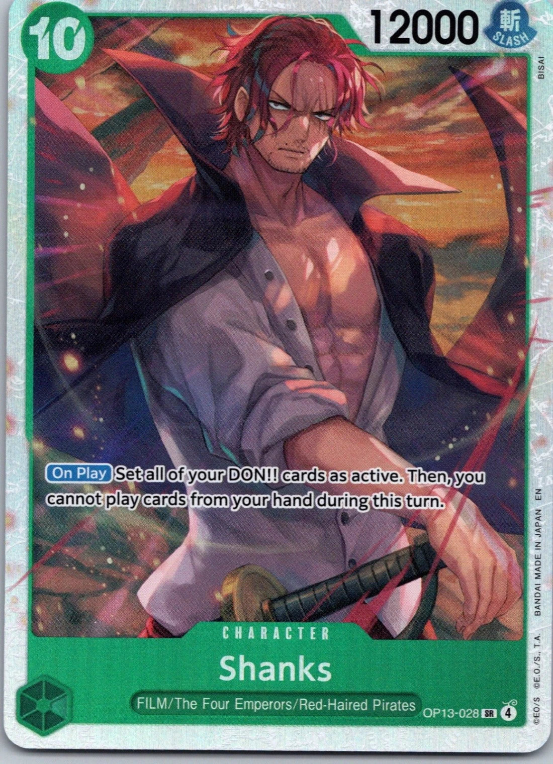 One Piece OP13-028 — Shanks (SR Foil, English)